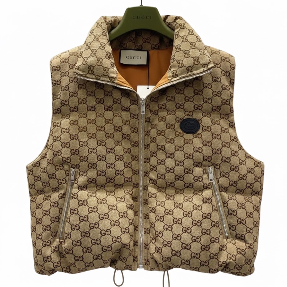 Áo khoác nữ Gucci gile vàng nâu họa tiết hãng 1