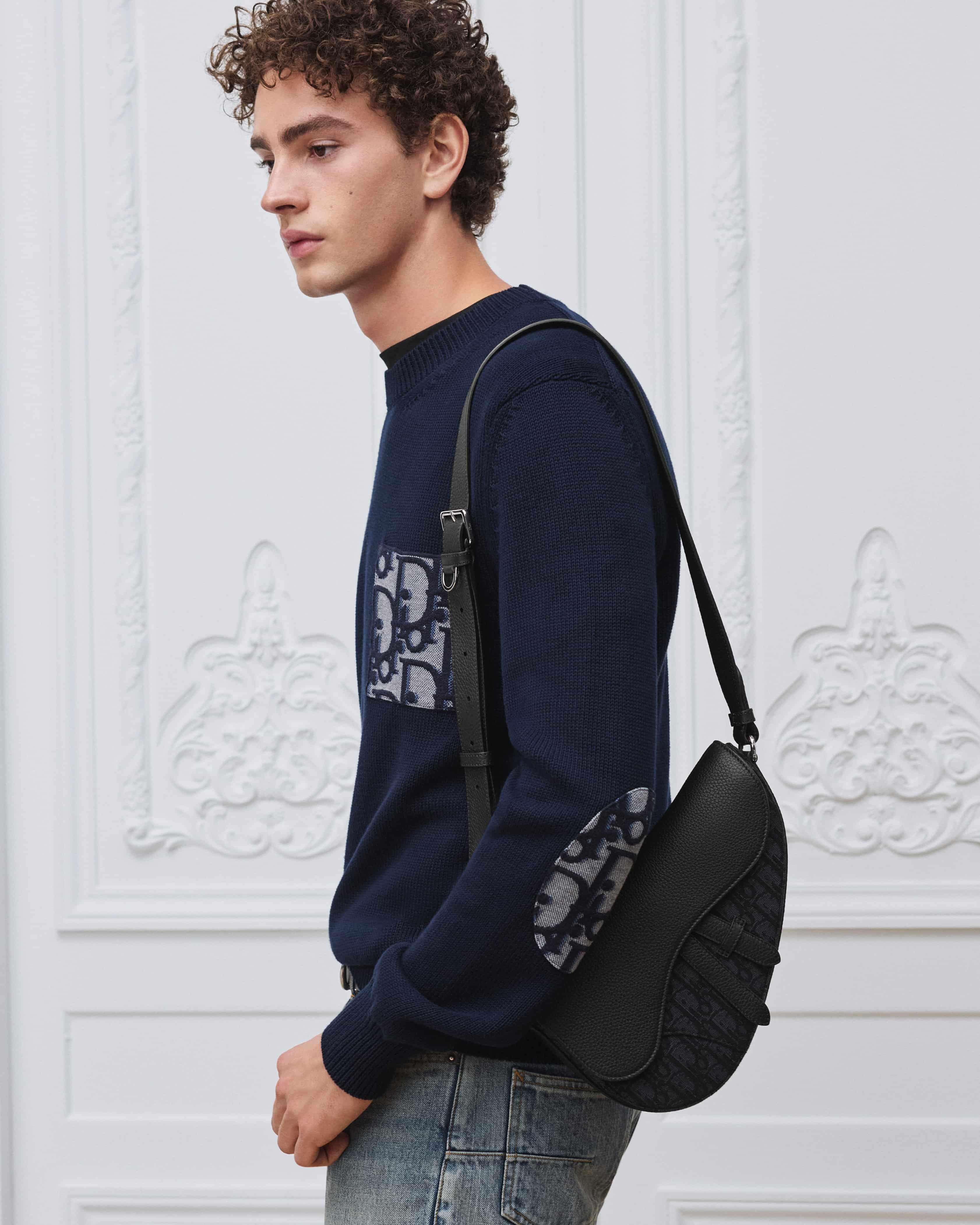 Túi Dior Saddle Bag Black Grained Taurillon Leather and Black Dior Oblique Jacquard 3