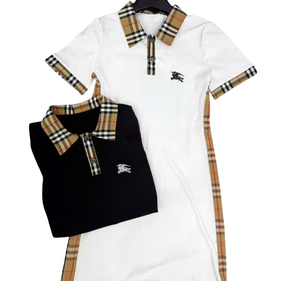 Đầm suông thun tay ngắn phối họa tiết hãng Burberry 1
