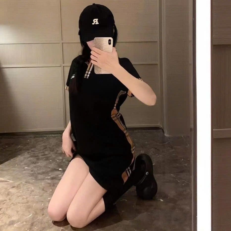 Đầm suông thun tay ngắn phối họa tiết hãng Burberry 5