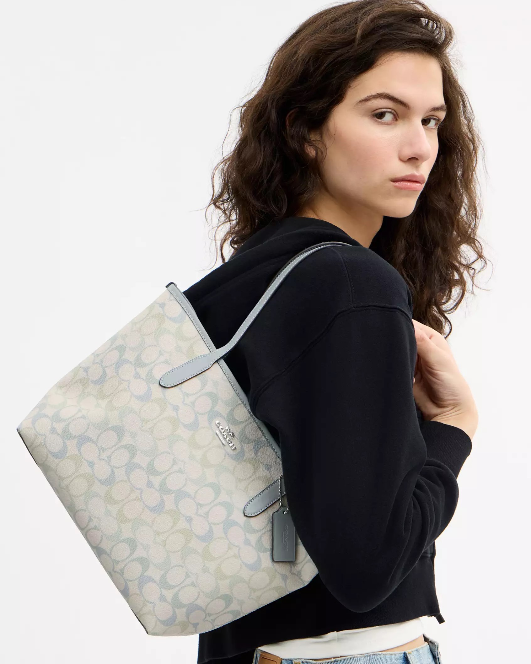 Túi Coach Medium City Tote Bag Pretty Signature Canvas Choke Blue CDZ09 8