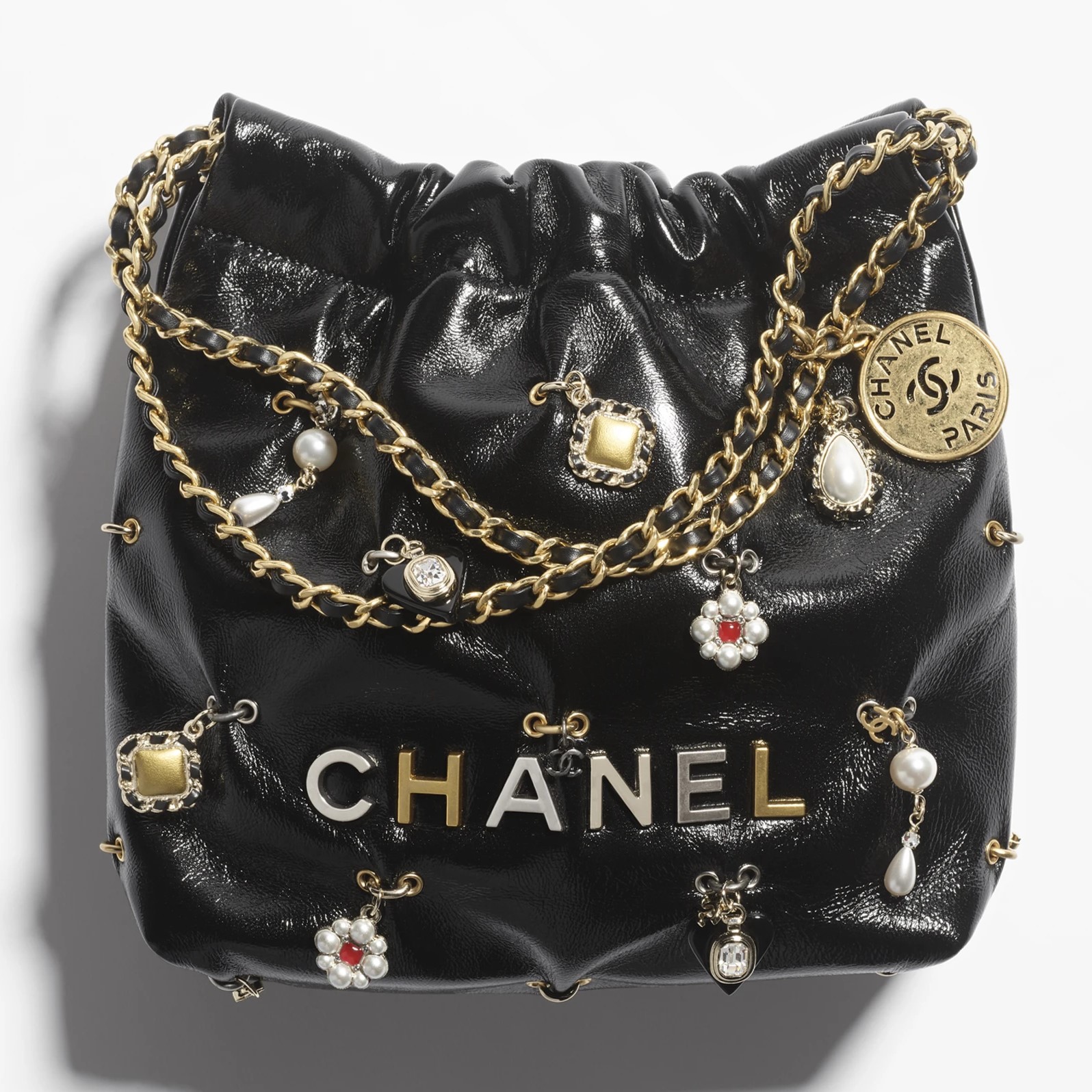 TÚI XÁCH NỮ CHANEL 22 MINI HANDBAG BLACK WITH BIJOUX CHARMS 4