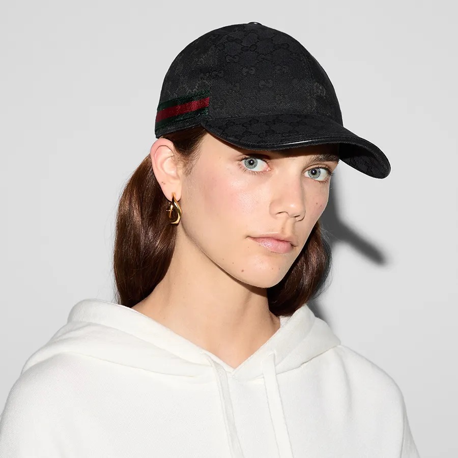 Nón Gucci GG Canvas Baseball Hat With Web Black 4