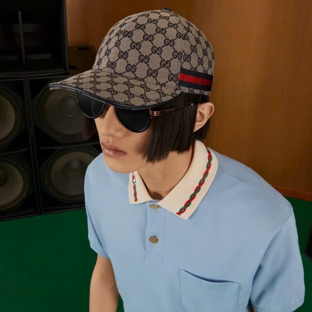 Nón Gucci Canvas Baseball Hat With Web Beige and blue Original GG Canvas 3