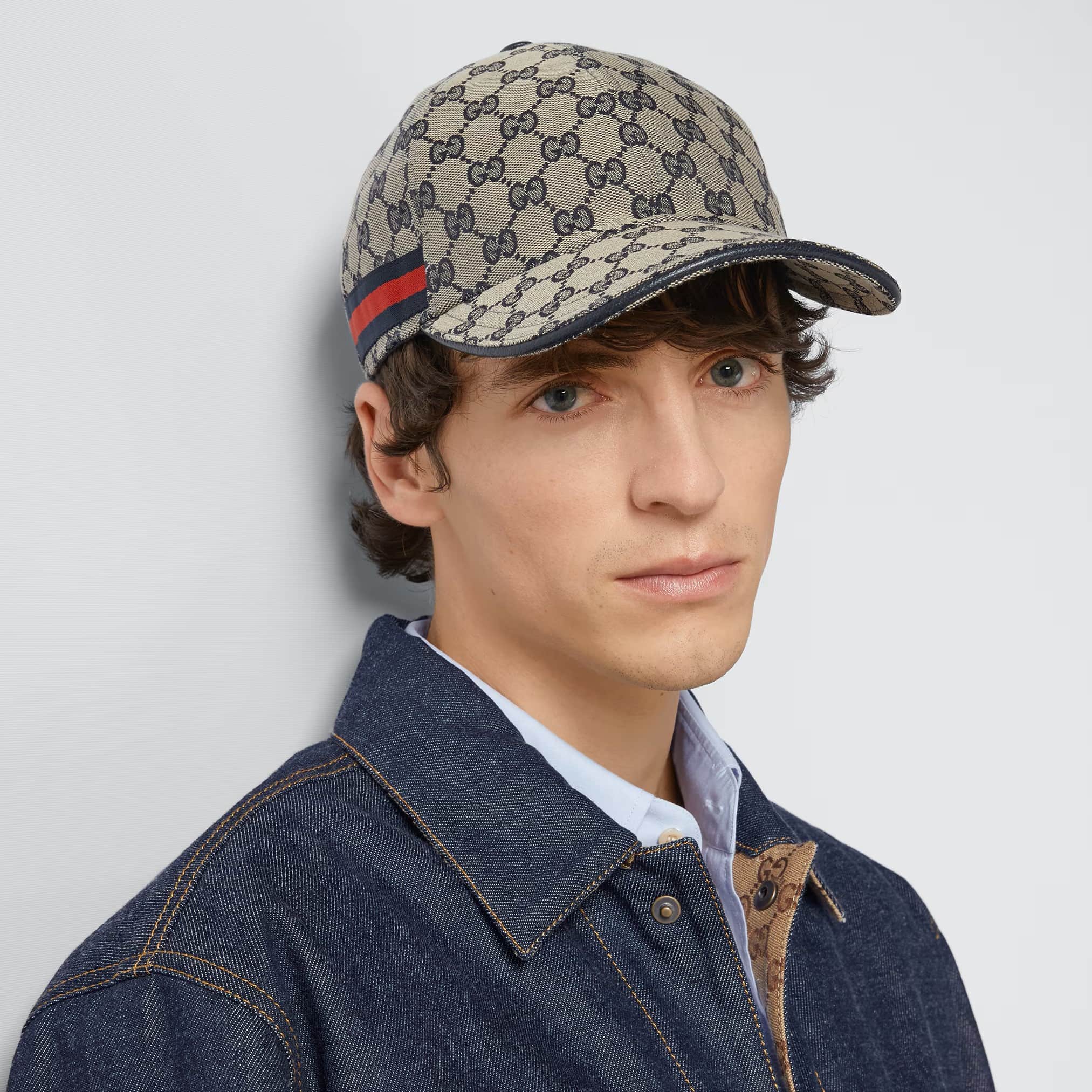 Nón Gucci Canvas Baseball Hat With Web Beige and blue Original GG Canvas 5