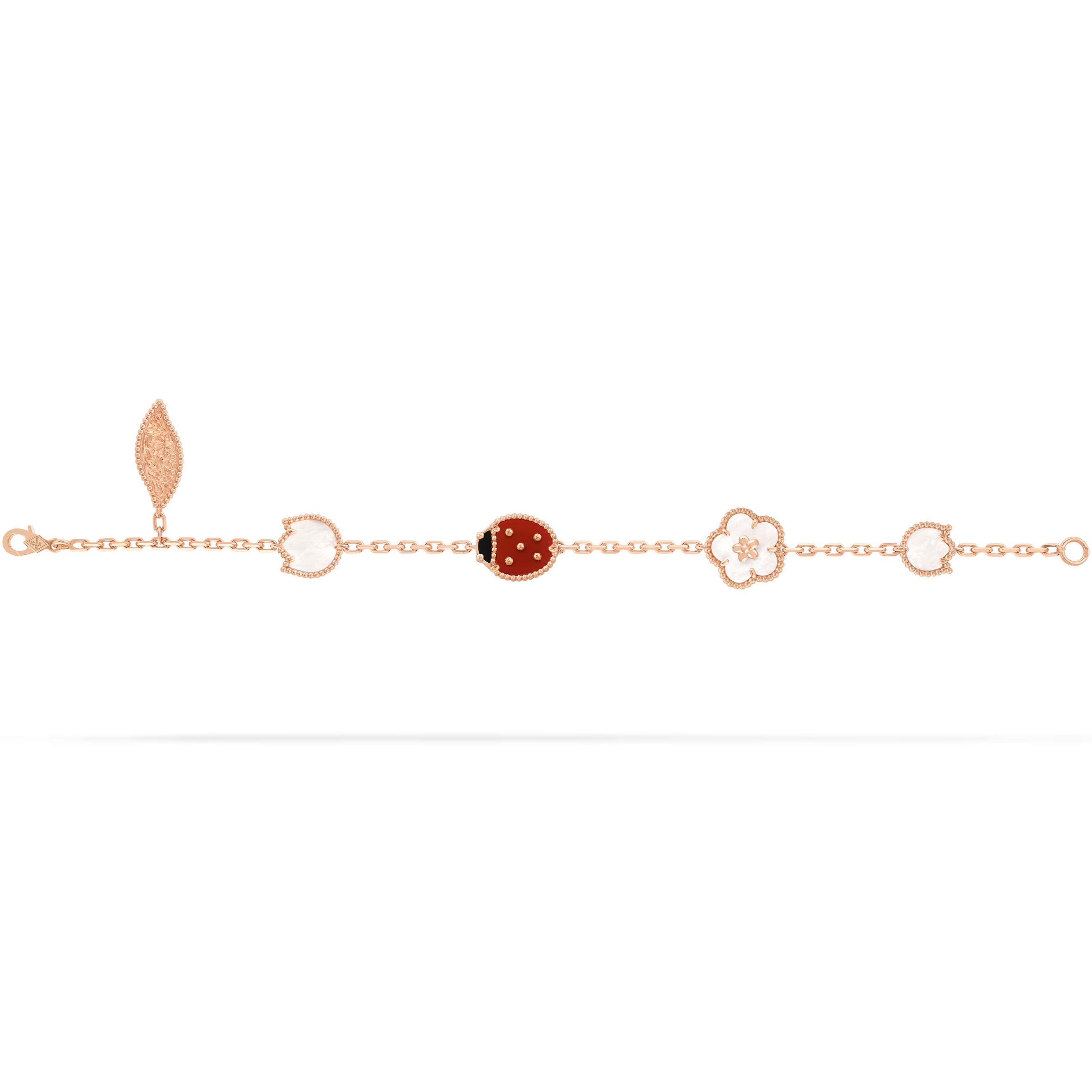 Vòng tay bọ rùa Van Cleef & Arpels Lucky Spring Bracelet 5 Motifs White Mother Of Pearl Carnelian VCARP7RR00 4