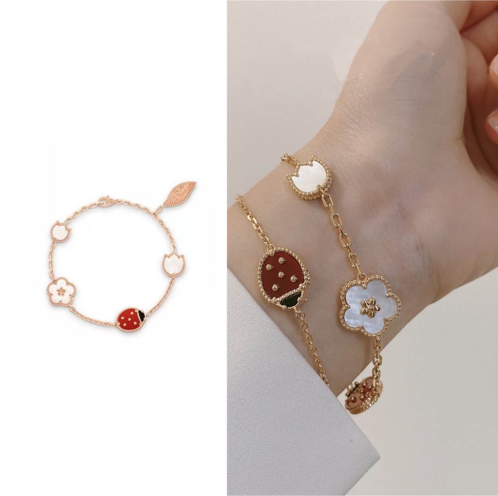 Vòng tay bọ rùa Van Cleef & Arpels Lucky Spring Bracelet 5 Motifs White Mother Of Pearl Carnelian VCARP7RR00 3