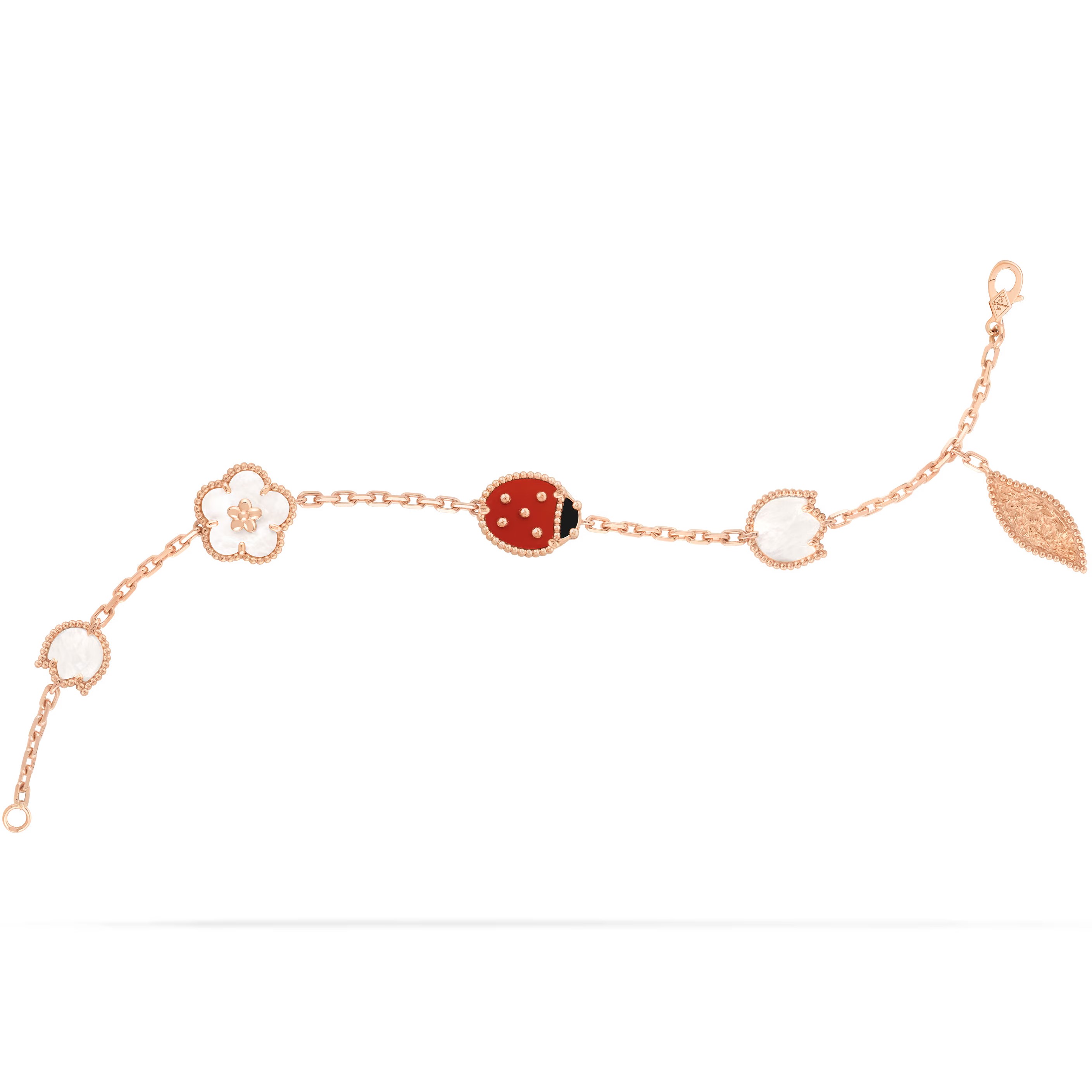 Vòng tay bọ rùa Van Cleef & Arpels Lucky Spring Bracelet 5 Motifs White Mother Of Pearl Carnelian VCARP7RR00 9