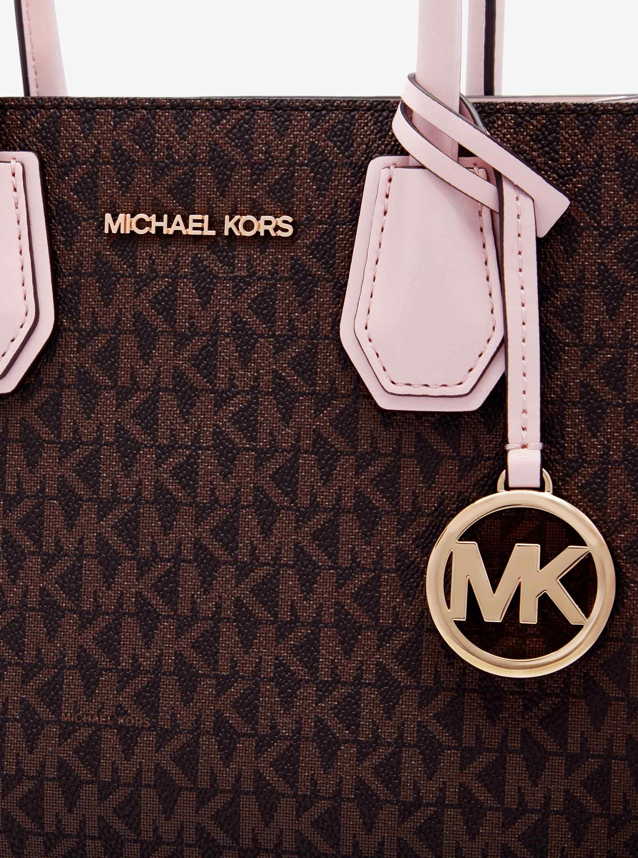 Túi MK Michael Kors Mercer Medium Monogram Tote Dark Brown Nude Pink 1