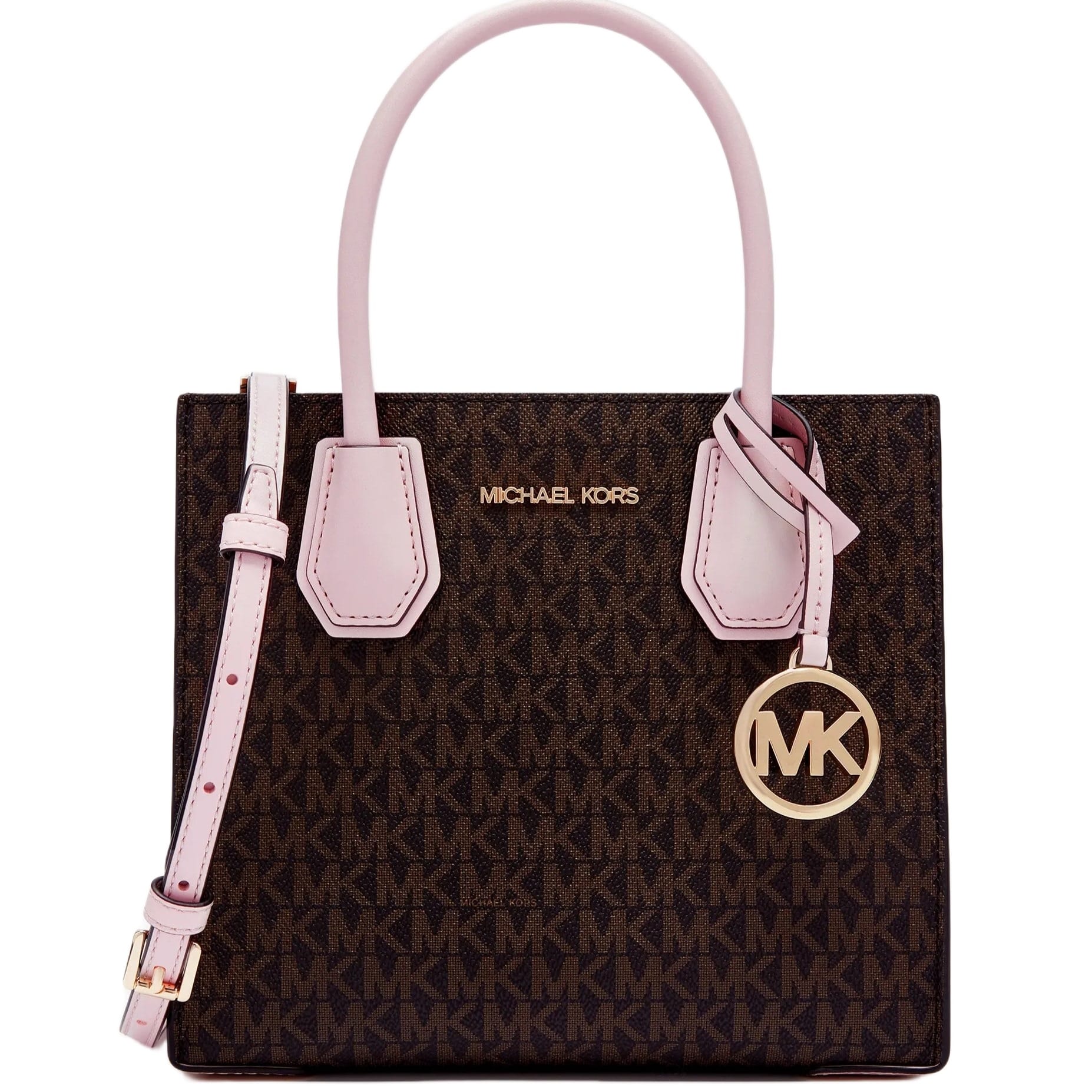 Túi MK Michael Kors Mercer Medium Monogram Tote Dark Brown Nude Pink 3