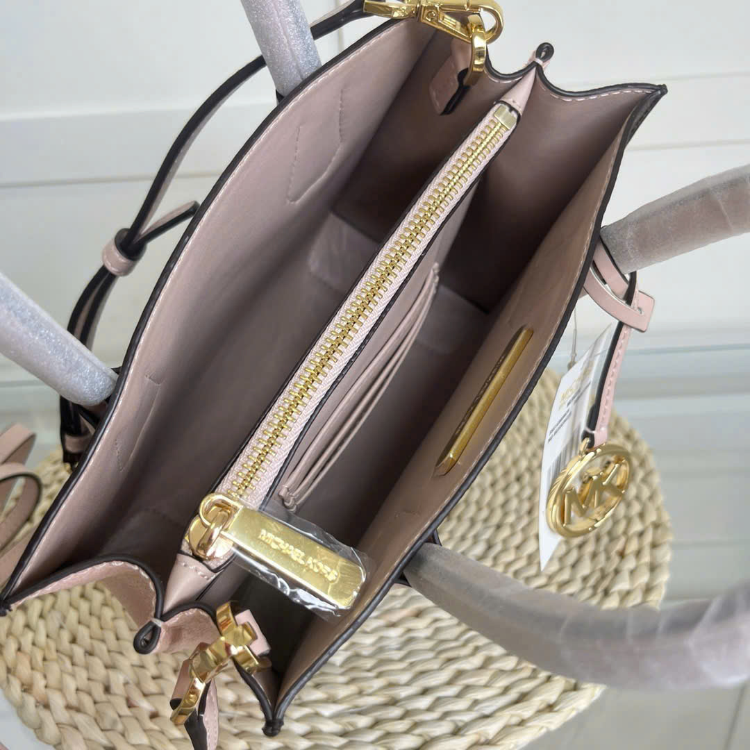 Túi MK Michael Kors Mercer Medium Monogram Tote Dark Brown Nude Pink 4
