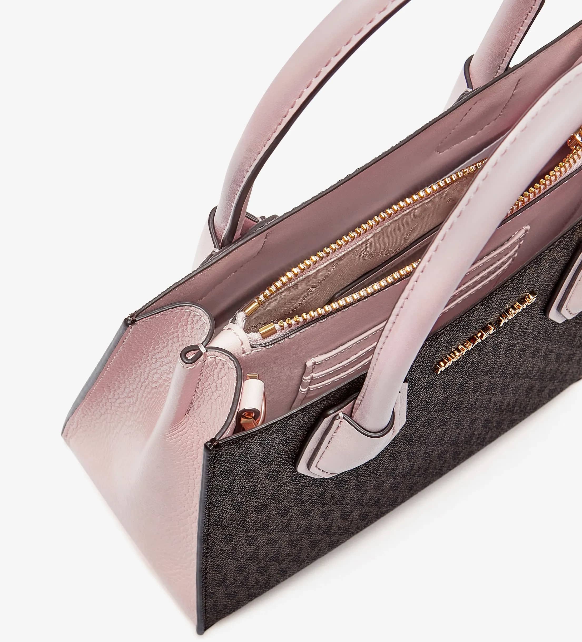 Túi MK Michael Kors Mercer Medium Monogram Tote Dark Brown Nude Pink 5