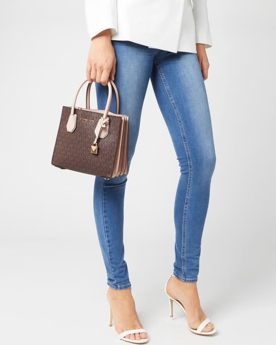 Túi MK Michael Kors Mercer Medium Monogram Tote Dark Brown Nude Pink 9