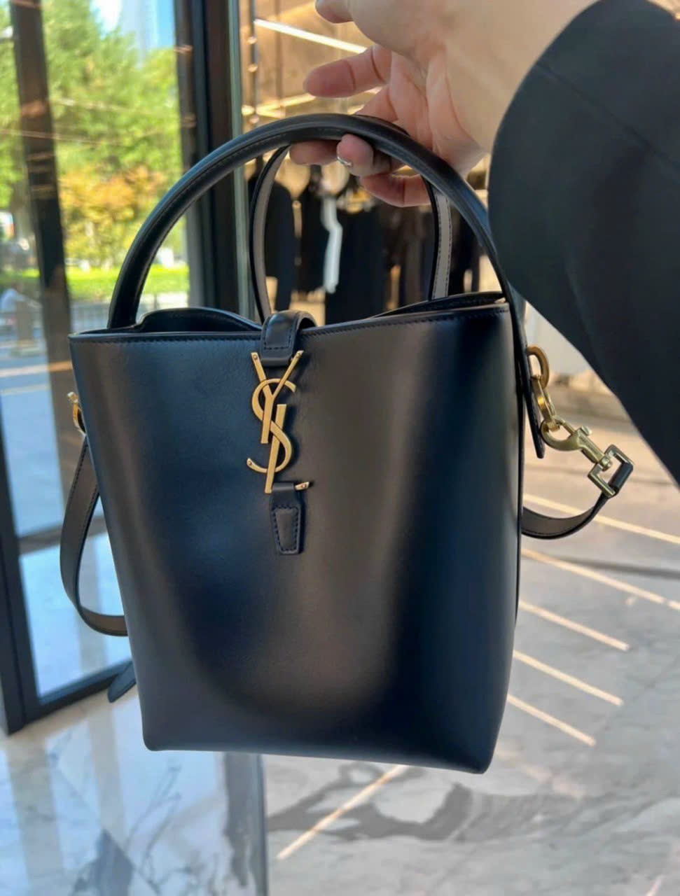 Saint Laurent Le 37 Small Leather Bucket Bag in Black