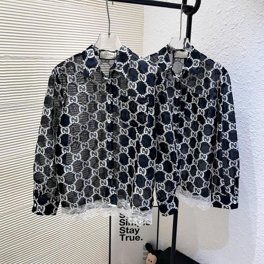 Áo sơ mi nữ tay dài đen phối trắng Gucci 2