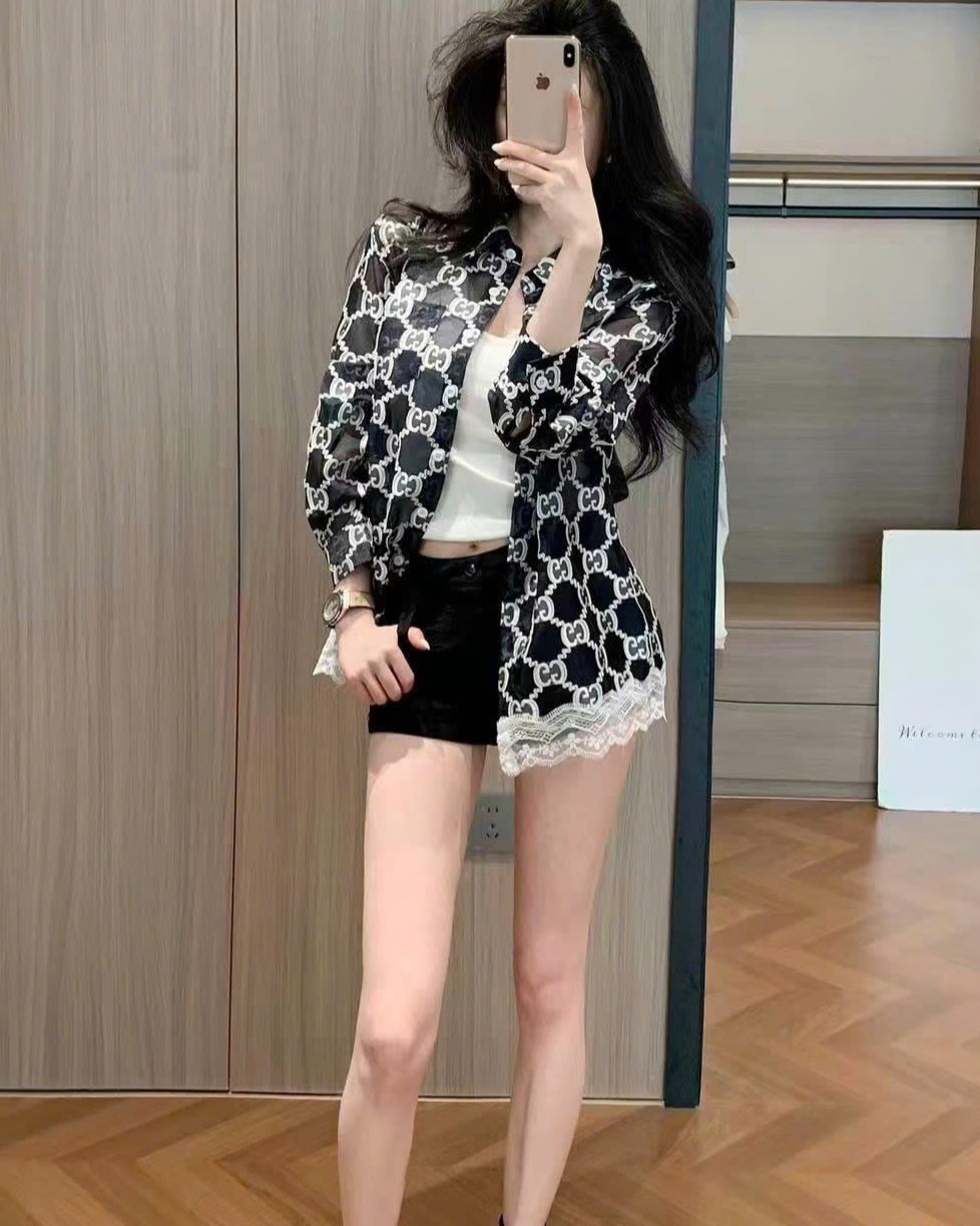 Áo sơ mi nữ tay dài đen phối trắng Gucci 4