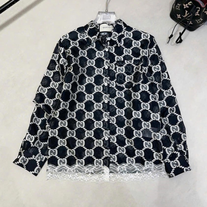 Áo sơ mi nữ tay dài đen phối trắng Gucci 9