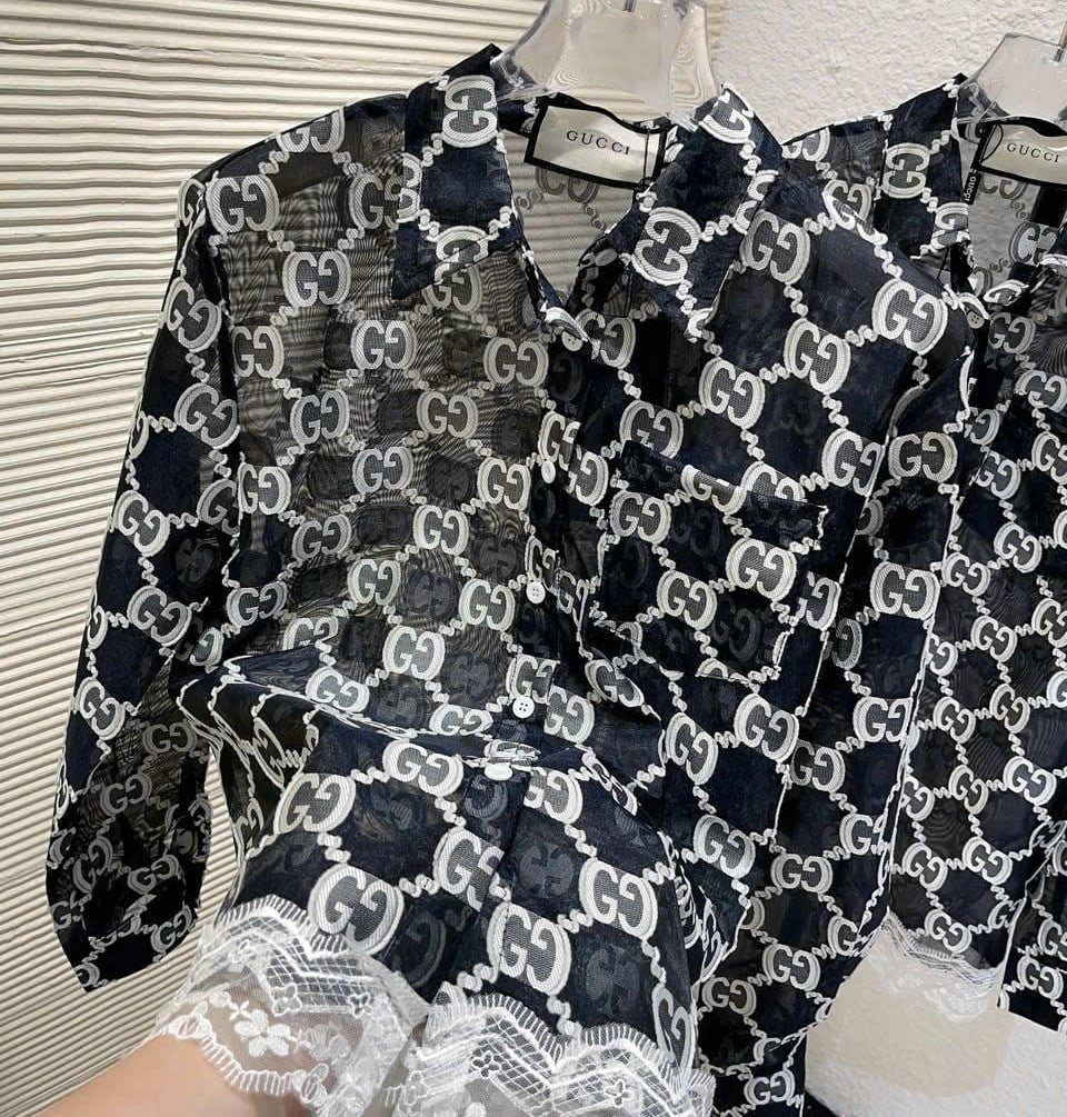 Áo sơ mi nữ tay dài đen phối trắng Gucci 12