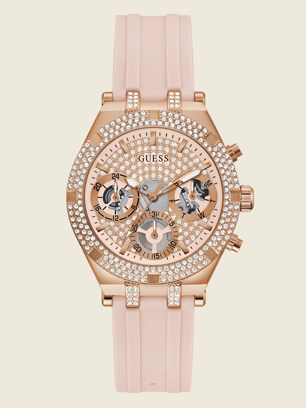 ĐỒNG HỒ NỮ GUESS GOLD-TONE AND PINK SILICONE MULTIFUNCTION WATCH 3