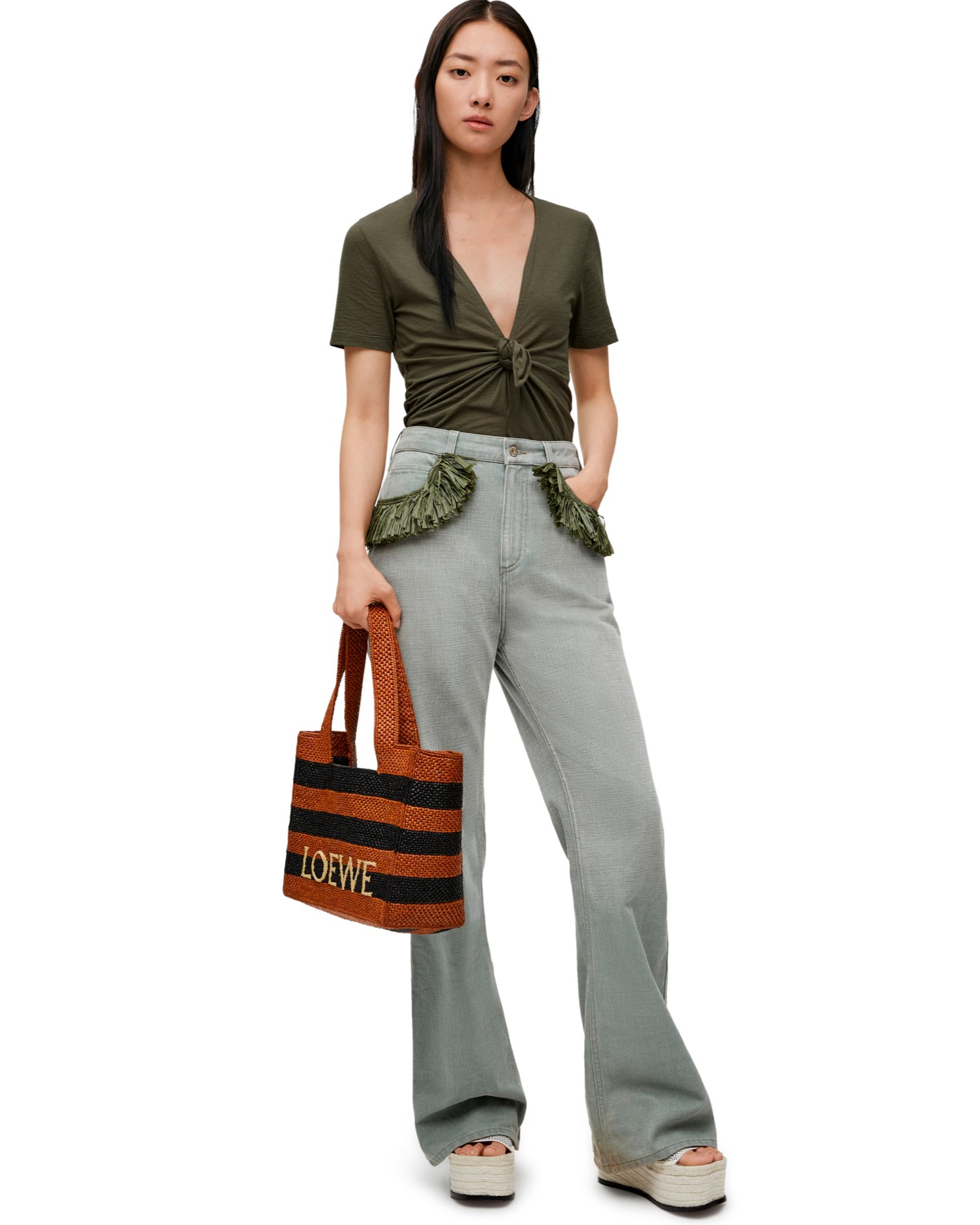 Quần Jean Loewe x Paula Ibiza Bootleg Jeans In Denim Khaki Green 10