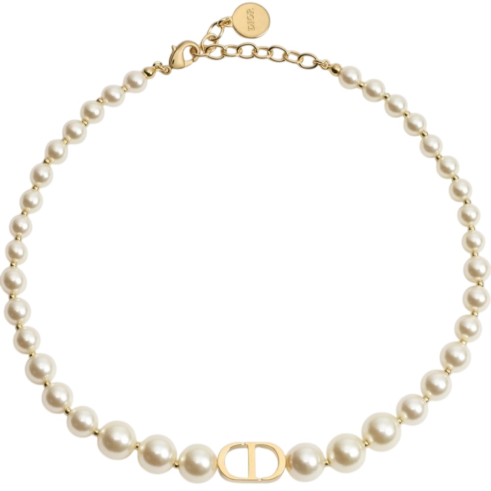 Vòng cổ Dior 30 Montaigne Short Necklace Gold-Finish Metal and White Resin Pearls 1
