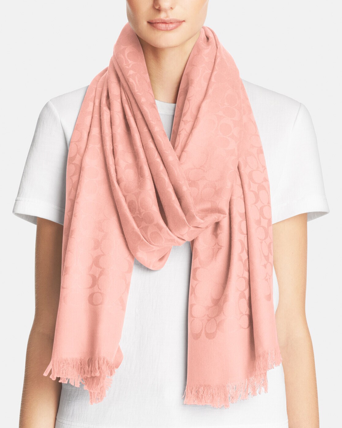 KHĂN QUẤN CỔ COACH BLUSH SIGNATURE TEXTURED STOLE WITH TASSELS 3