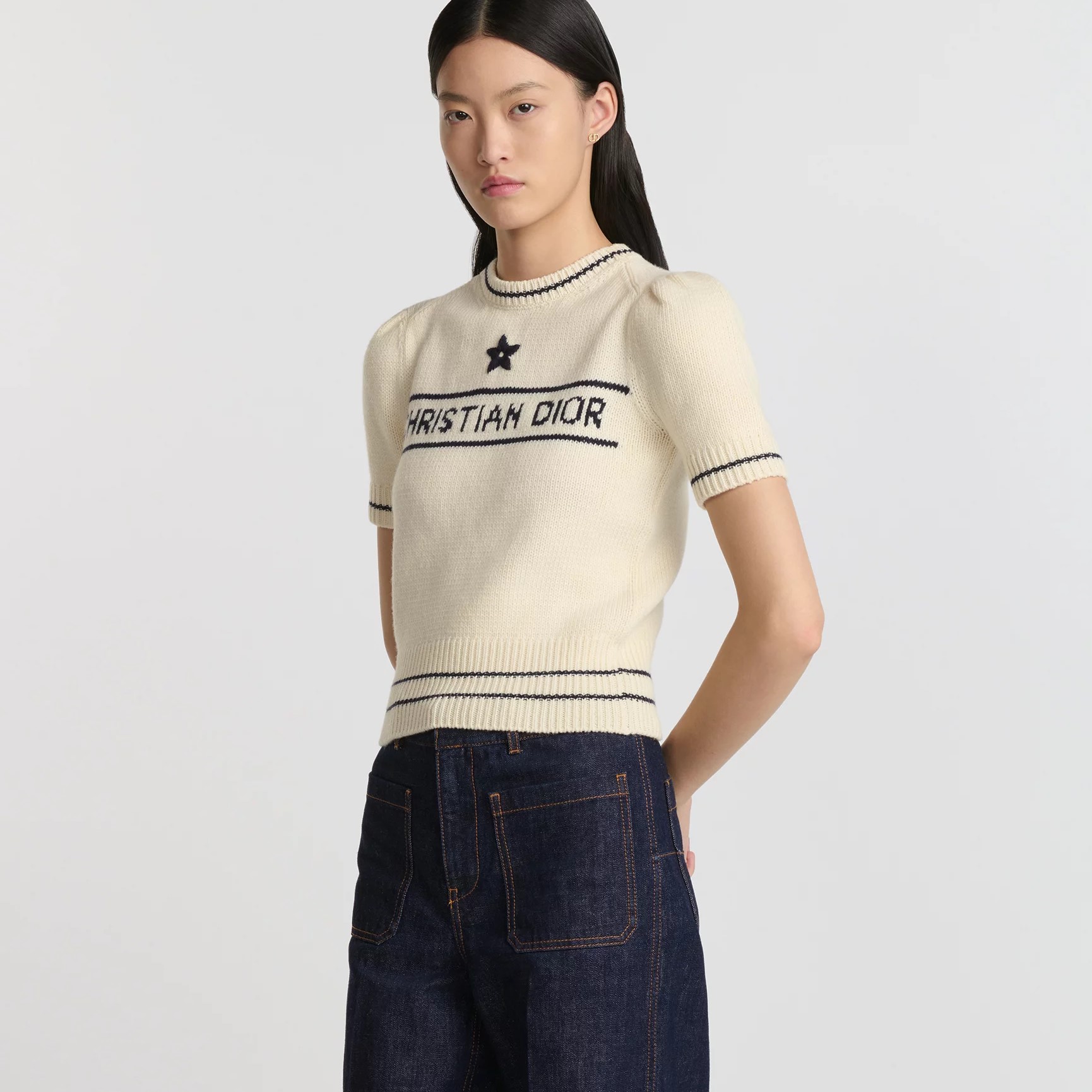 Áo len Dior Short-Sleeved Sweater Ecru Wool and Cashmere Knit 1