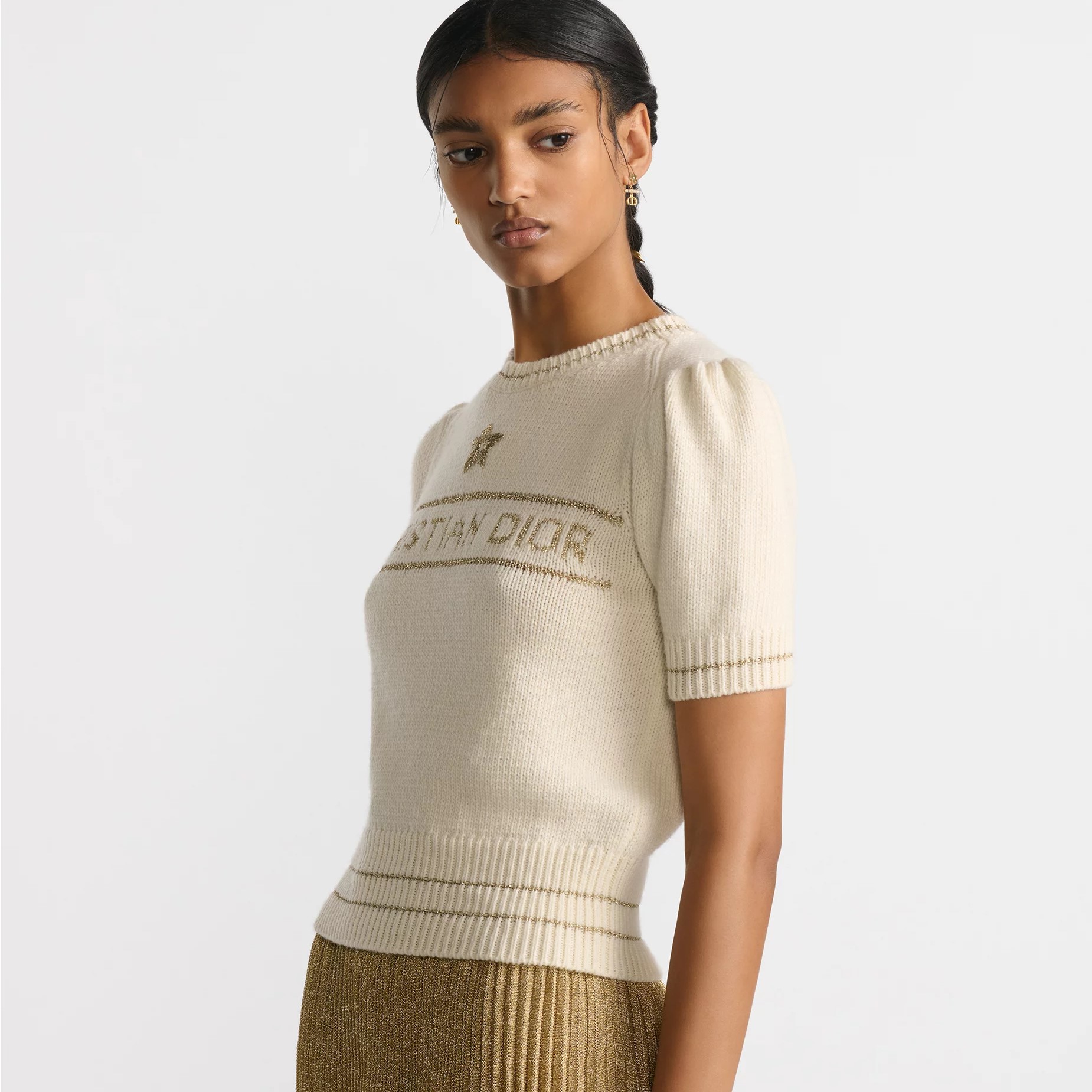 Áo len Dior Short-Sleeved Sweater Gold-Tone Blended Virgin Wool and Cashmere Knit 3