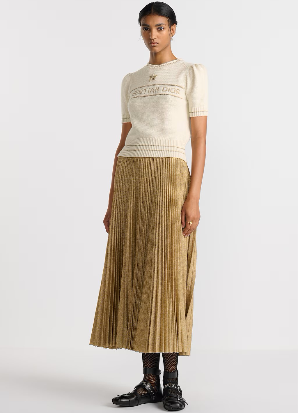 Áo len Dior Short-Sleeved Sweater Gold-Tone Blended Virgin Wool and Cashmere Knit 1