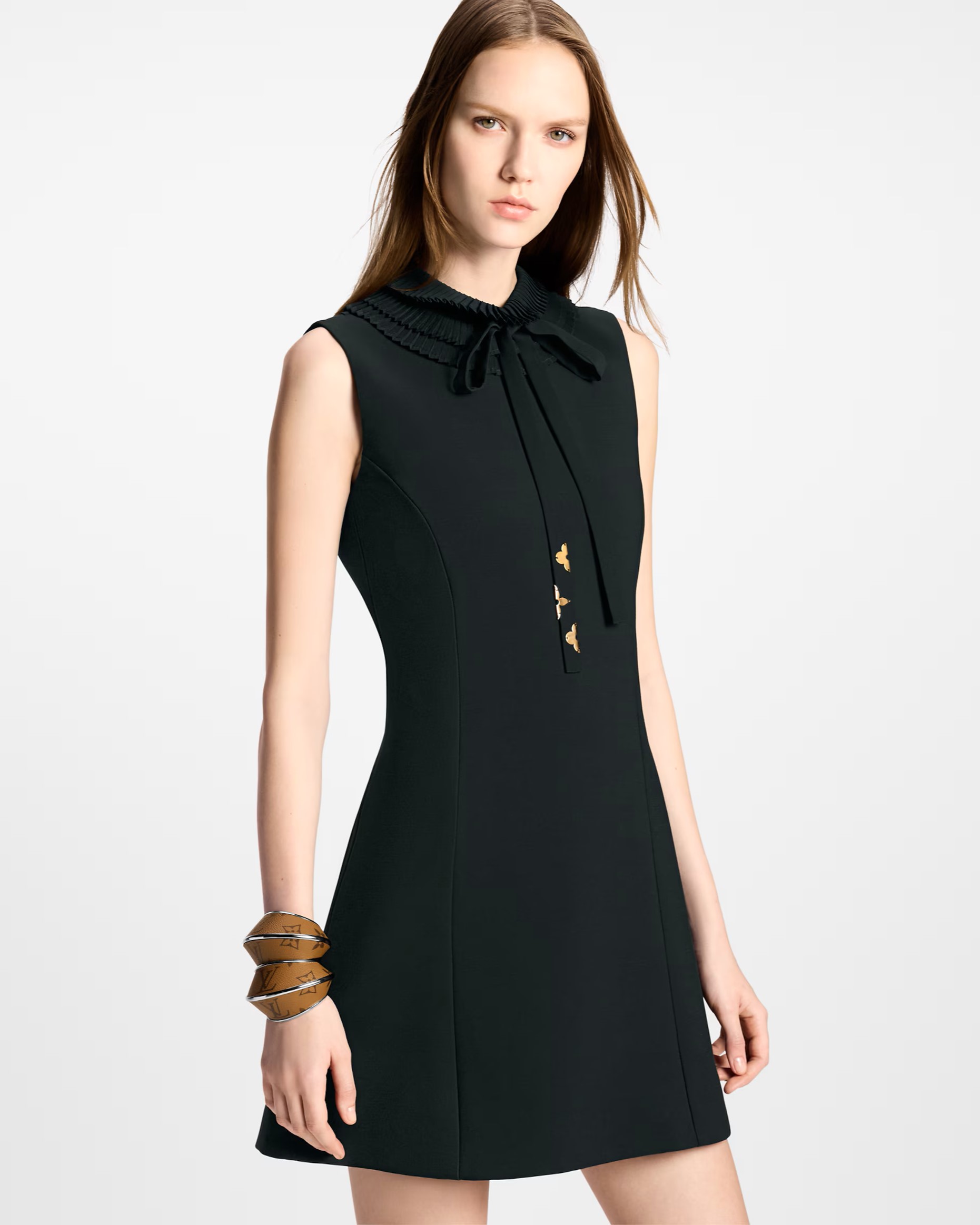 Váy đầm Louis Vuitton Pleat Collar Fitted Dress Black 2