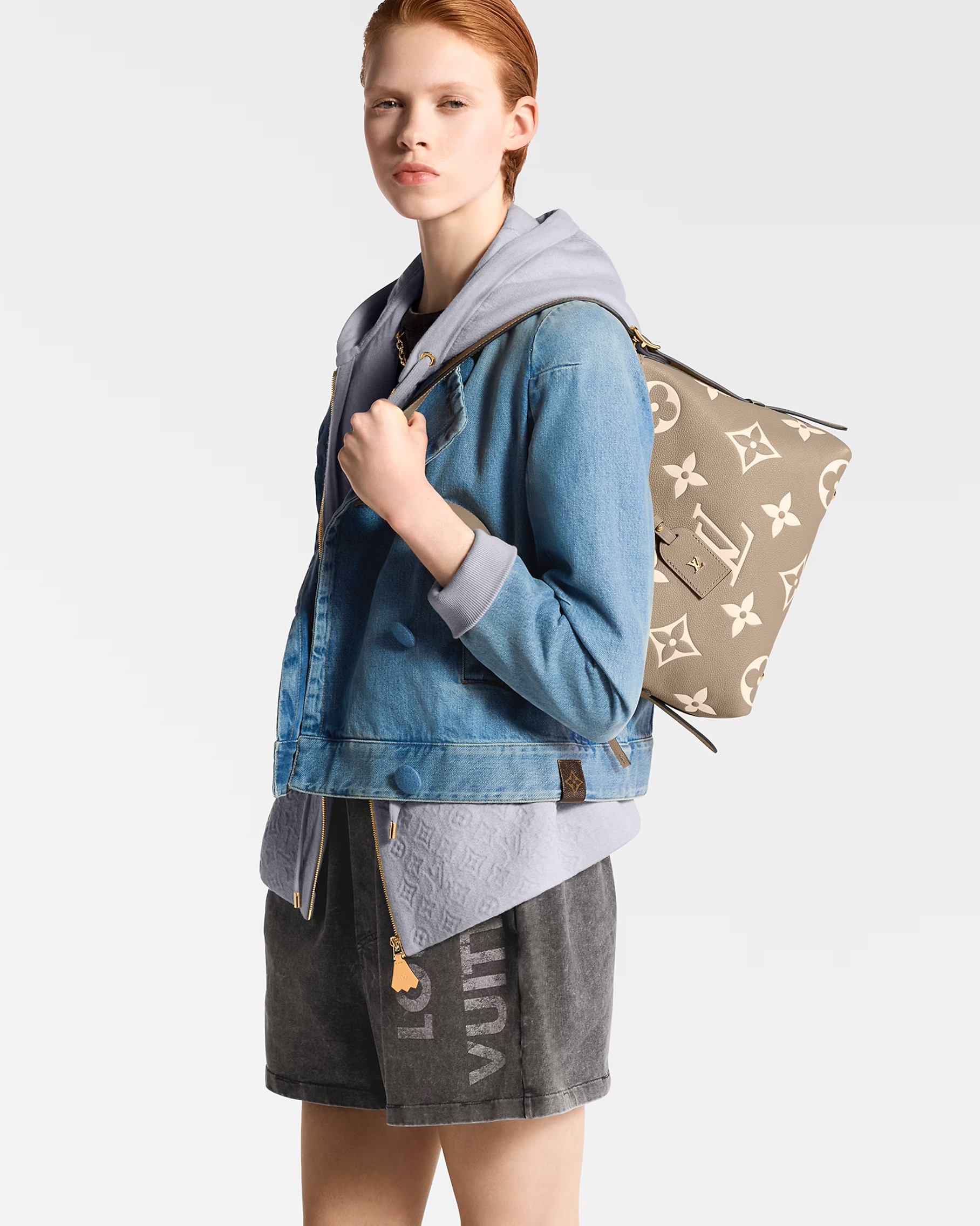 Túi LV Louis Vuitton CarryAll PM Bicolor Monogram Empreinte Tourterelle Grey 7