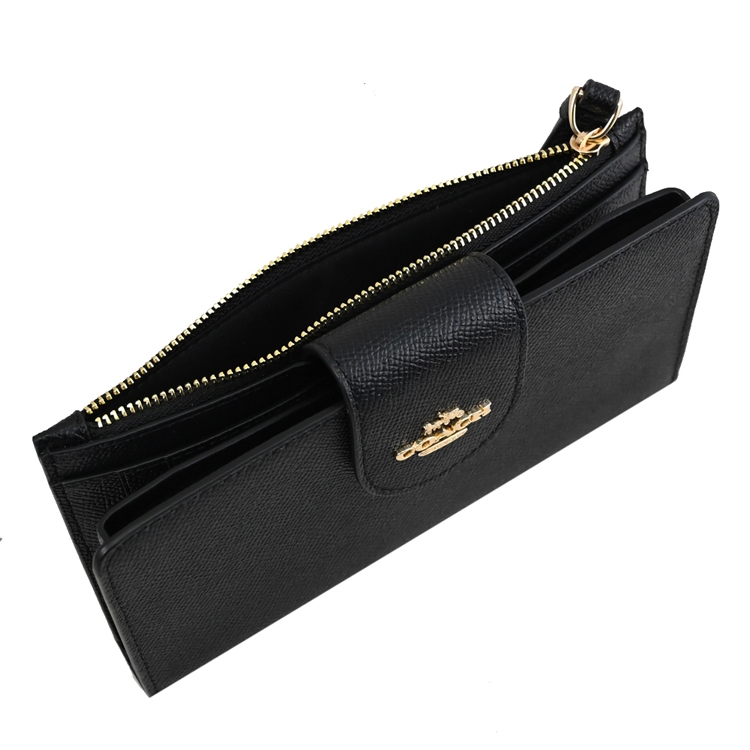 Ví điện thoại Coach Phone Wallet Crossgrain Leather Gold Black CS441 6