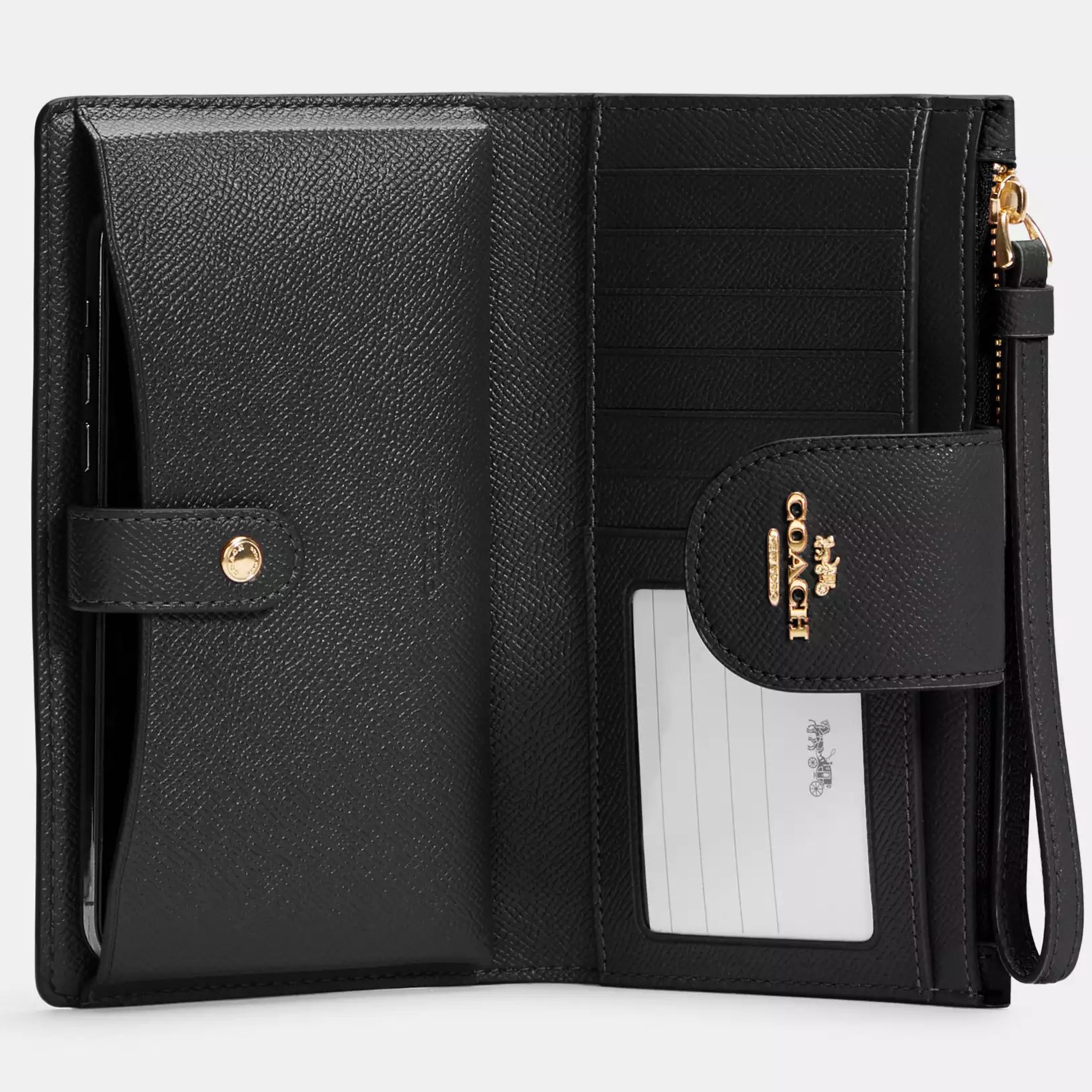 Ví điện thoại Coach Phone Wallet Crossgrain Leather Gold Black CS441 7
