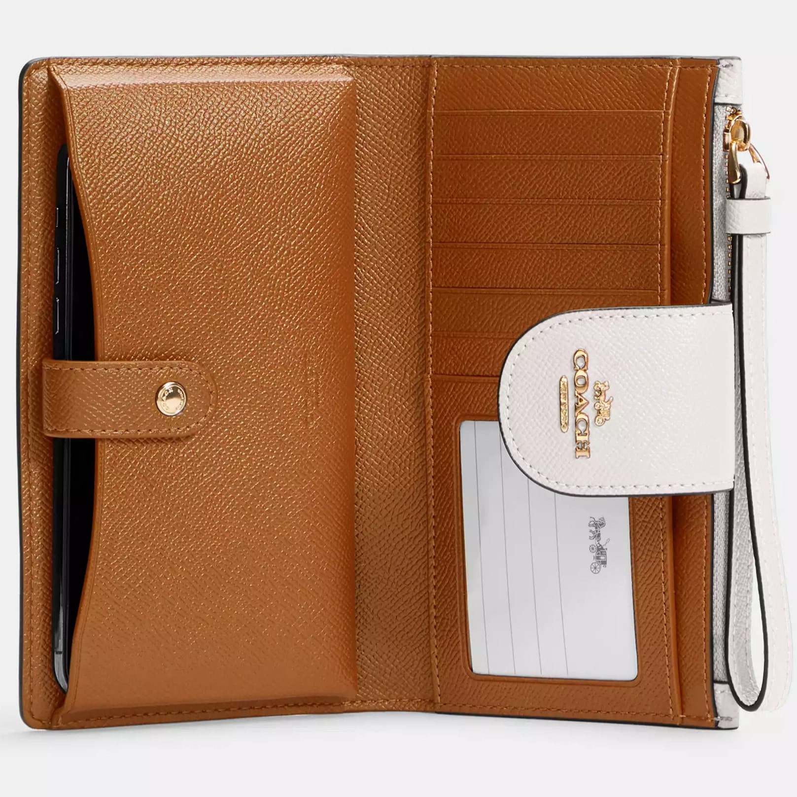 Ví điện thoại Coach Phone Wallet Crossgrain Leather Gold Chalk CS441 1