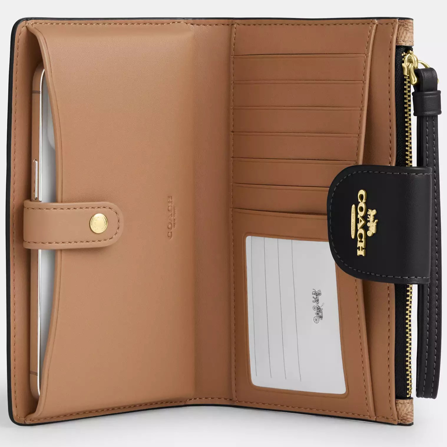 Ví Coach nữ Phone Wallet In Signature Canvas Tan Black CW780 3