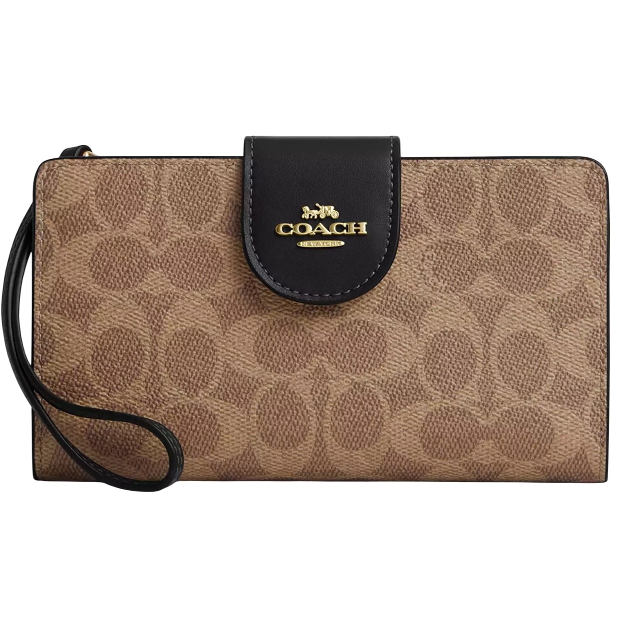 Ví Coach nữ Phone Wallet In Signature Canvas Tan Black CW780 4
