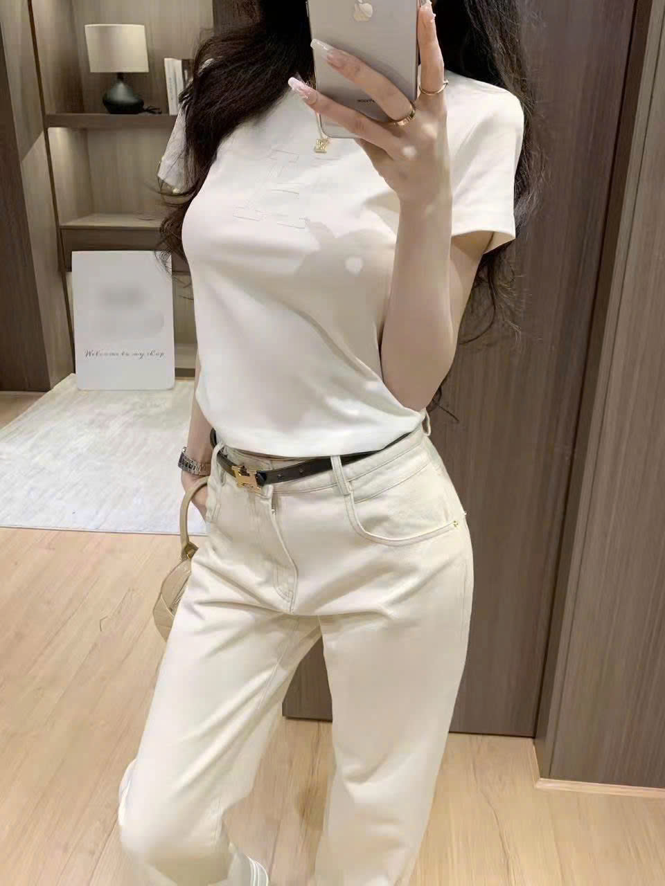 Áo thun nữ tay ngắn cổ tròn trắng Hermes 2