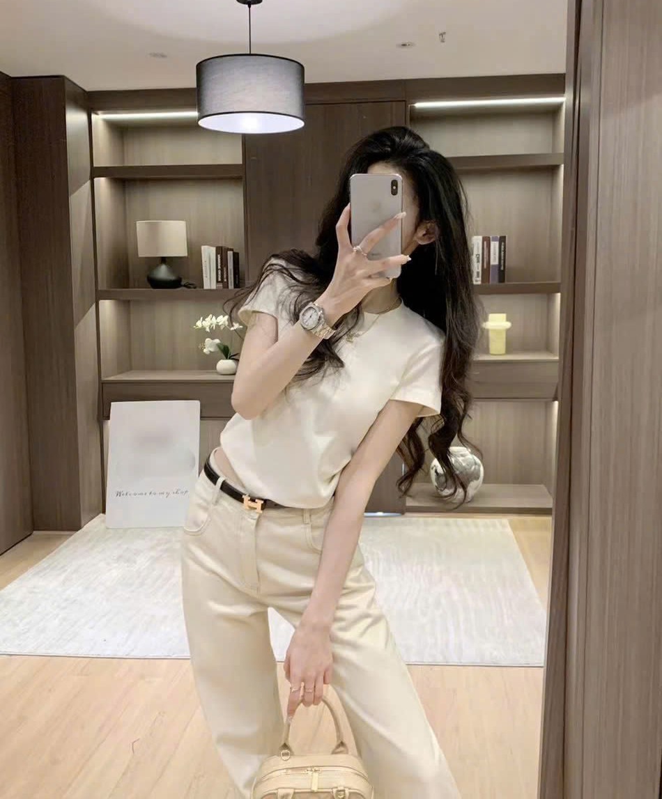 Áo thun nữ tay ngắn cổ tròn trắng Hermes 3