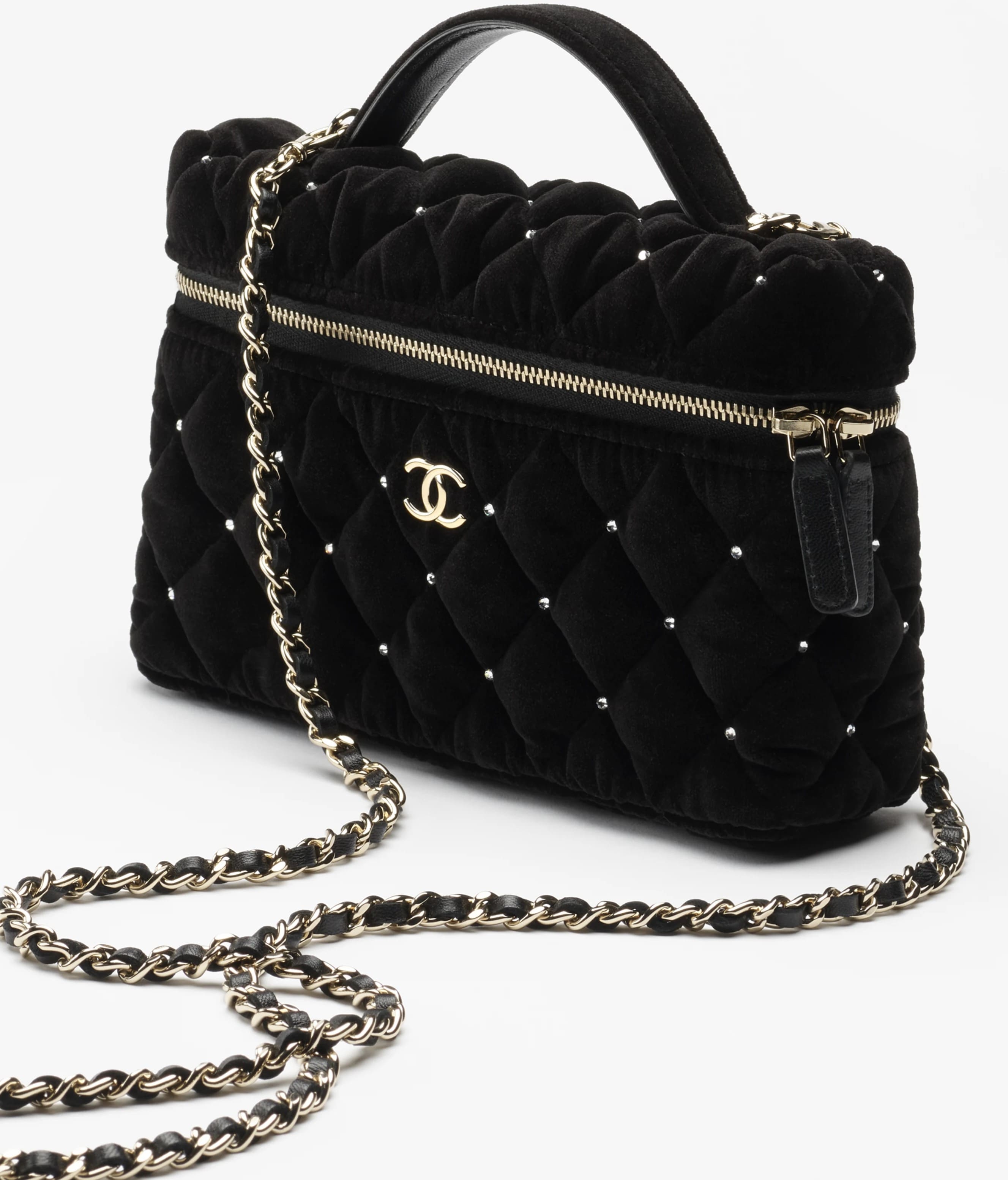 Túi Chanel Vanity with Chain Velvet Diamanté Gold-Tone Metal 5