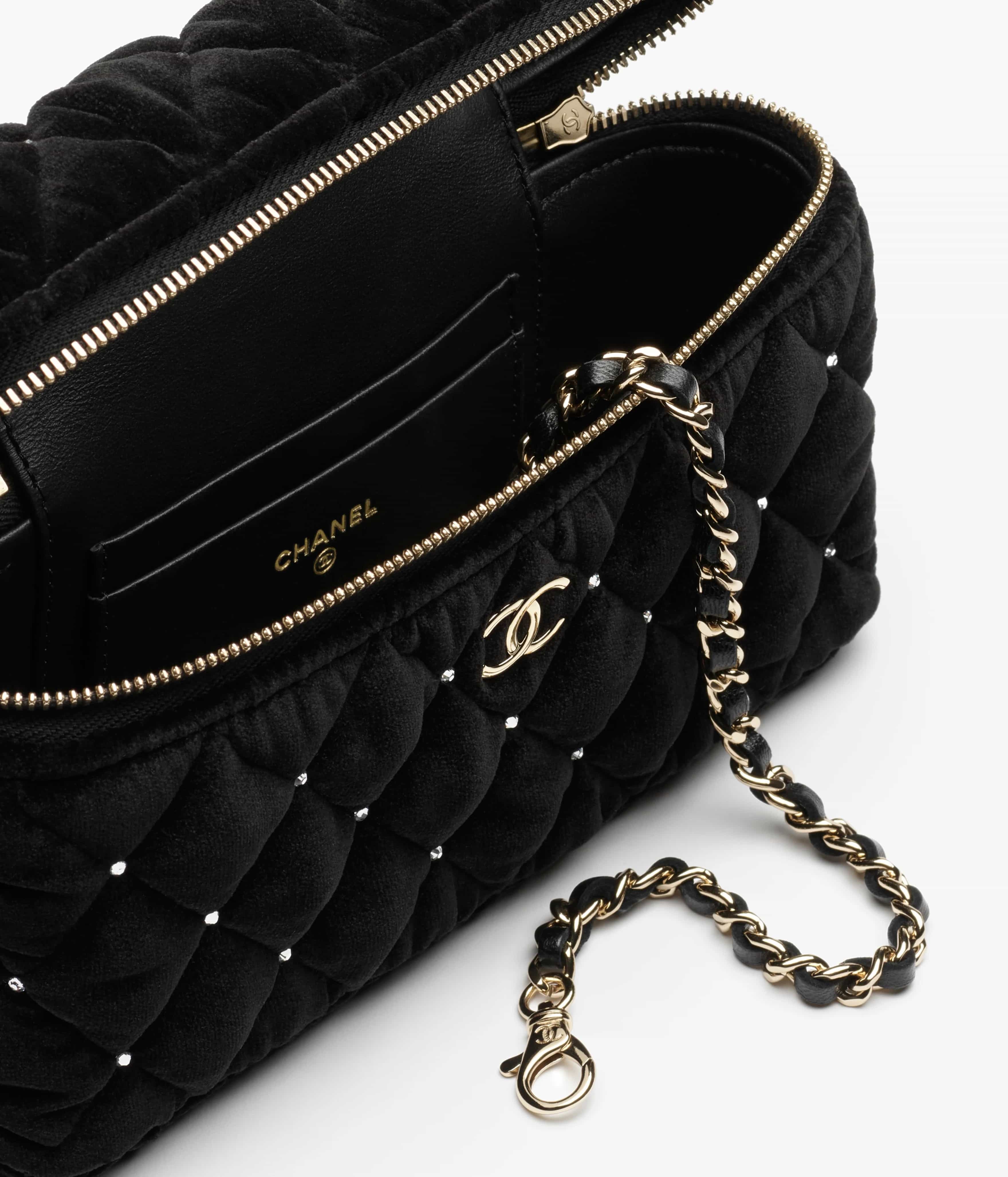 Túi Chanel Vanity with Chain Velvet Diamanté Gold-Tone Metal 2