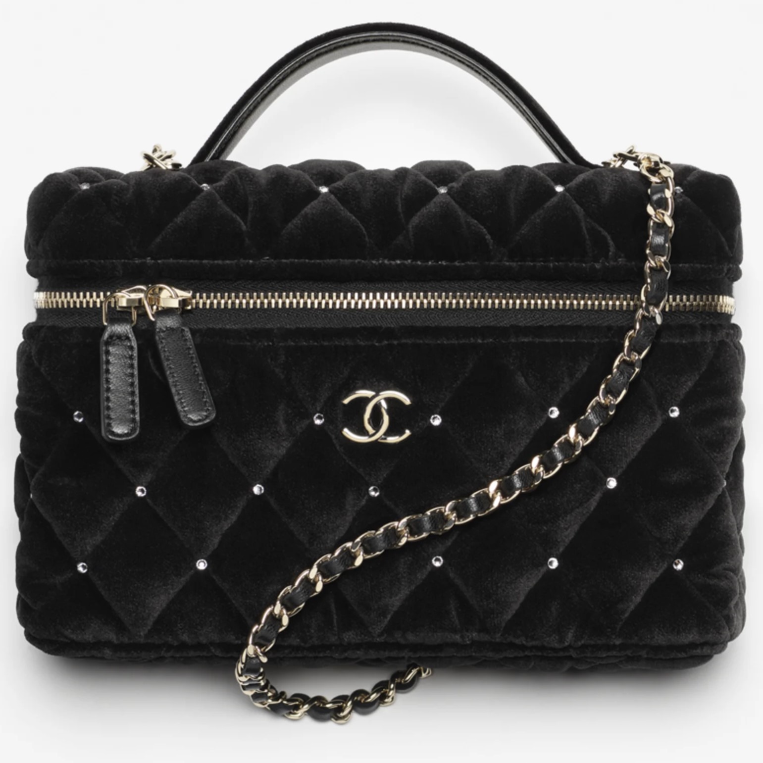 Túi Chanel Vanity with Chain Velvet Diamanté Gold-Tone Metal 6