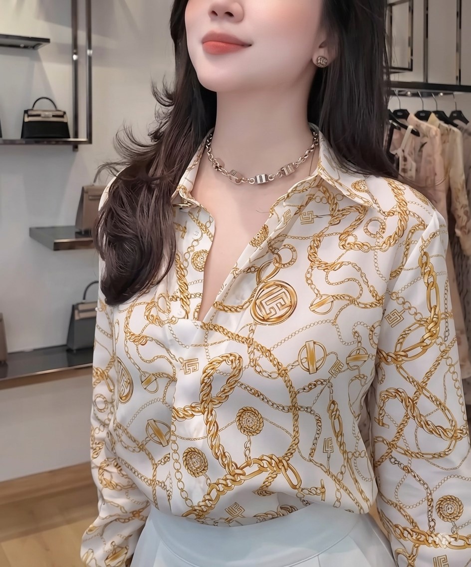Áo sơ mi lụa tay dài họa tiết Balmain 8