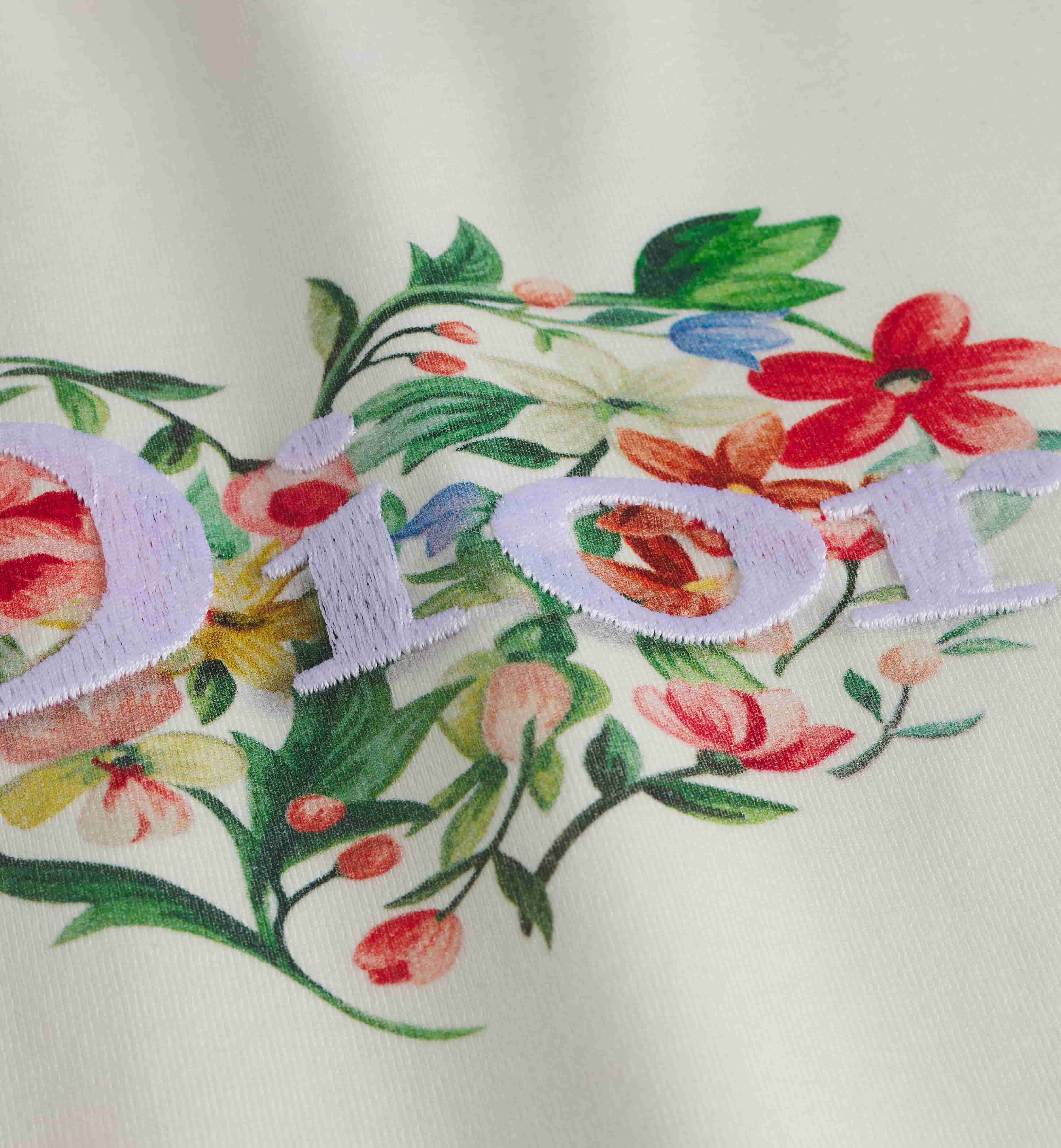Áo Dior Dioramour Fitted T-Shirt White Cotton Jersey with Multicolor Floral Heart Motif 1