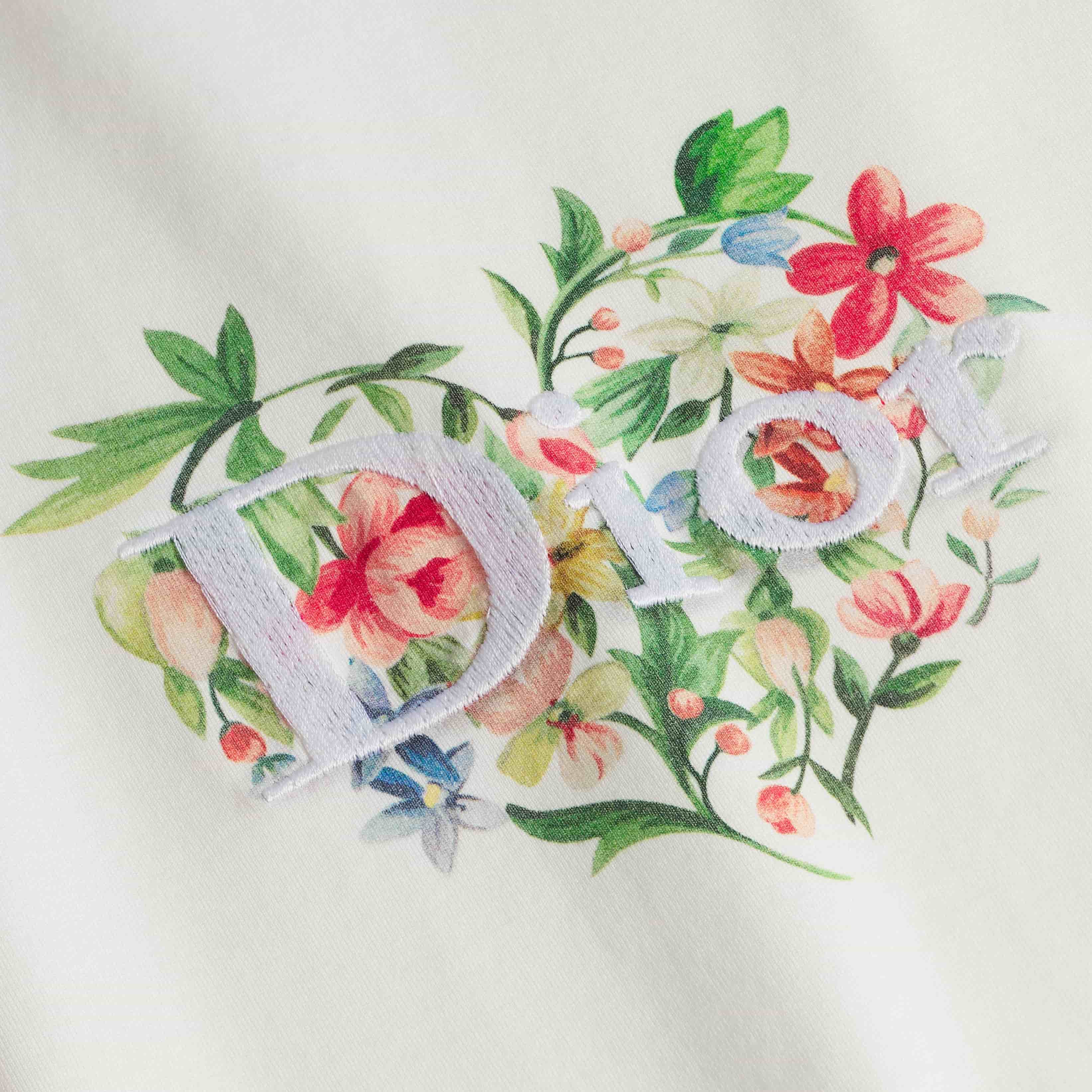 Áo Dior Dioramour Fitted T-Shirt White Cotton Jersey with Multicolor Floral Heart Motif 3