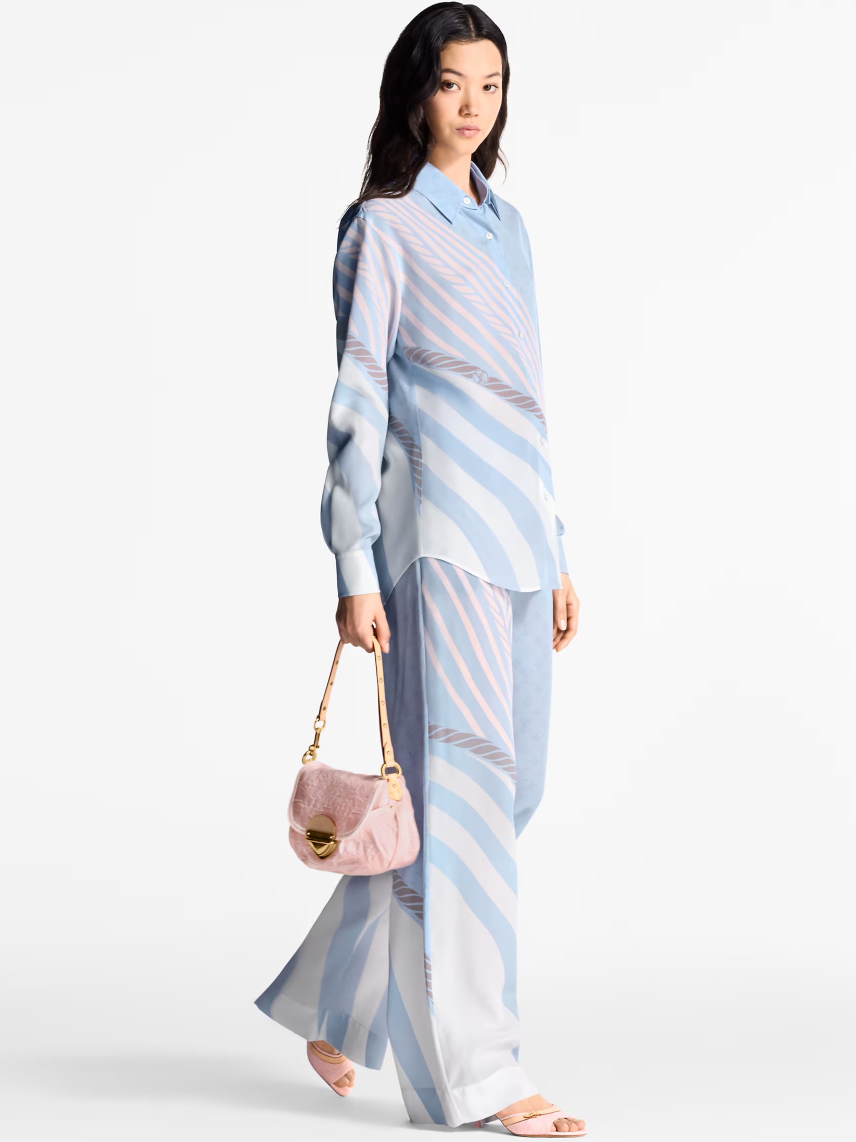Set áo sơ mi quần suông vải xanh dương Louis Vuitton 3