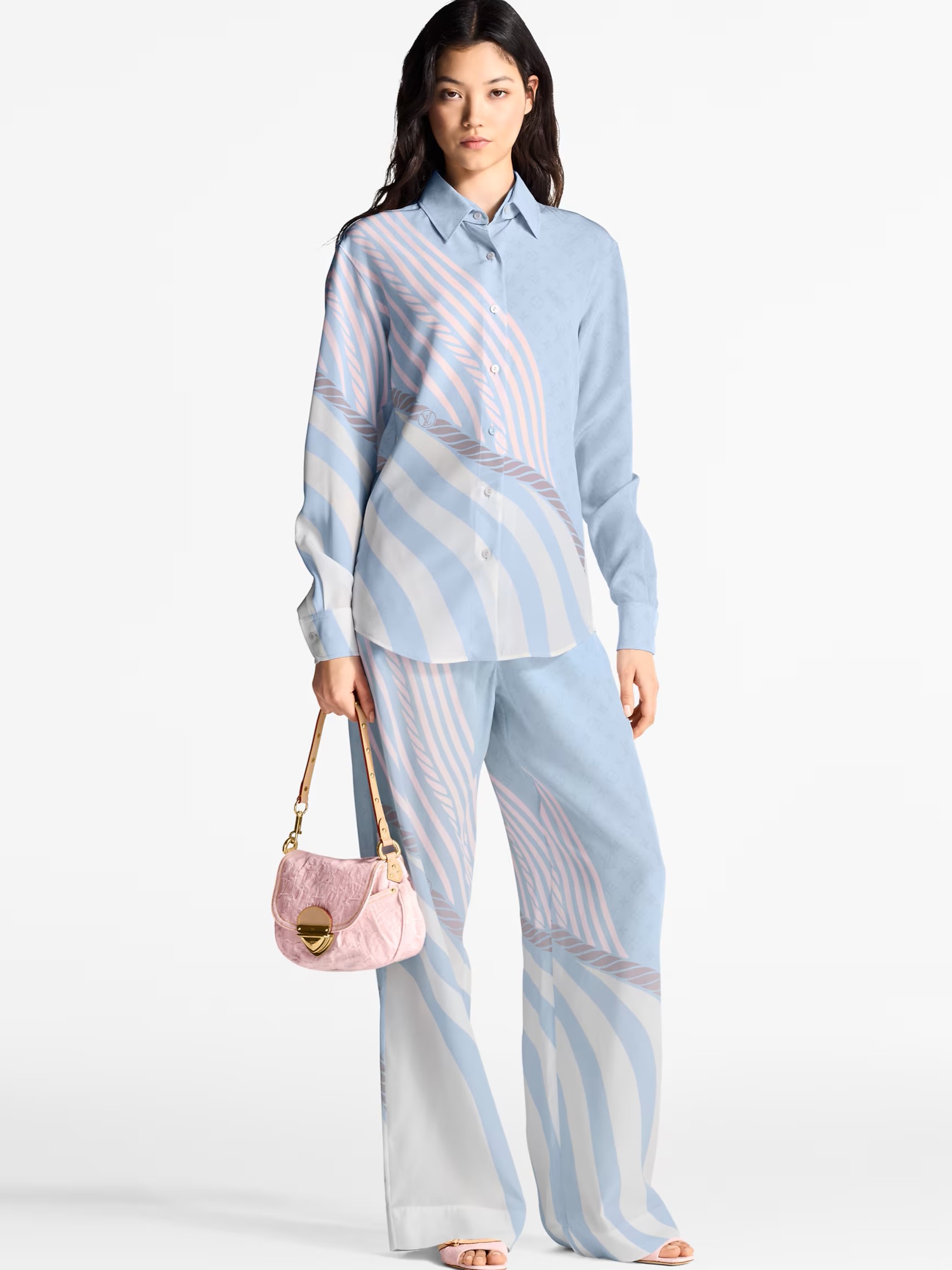 Set áo sơ mi quần suông vải xanh dương Louis Vuitton 6