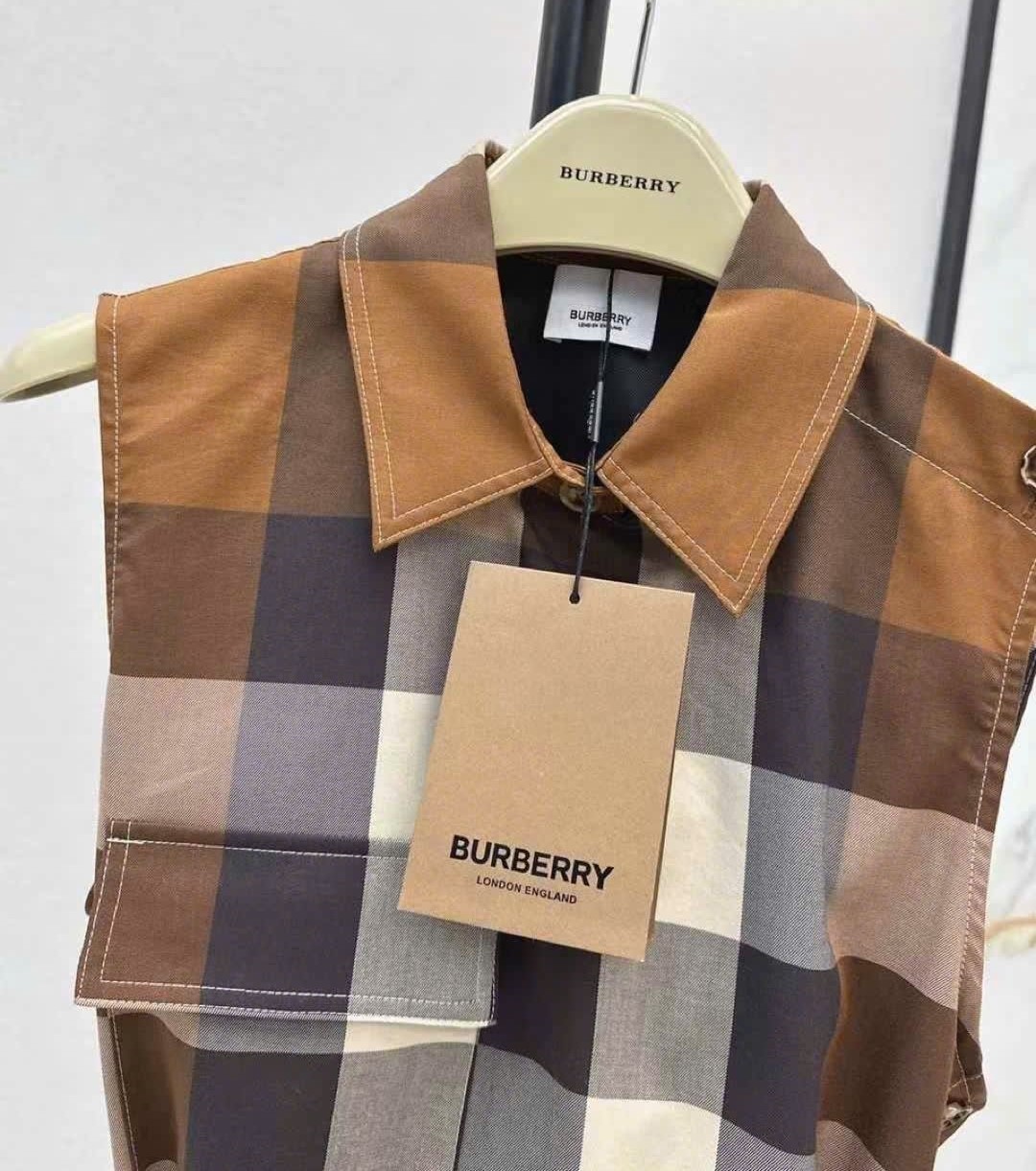 Đầm nữ sát nách nâu sọc đứng Burberry 9
