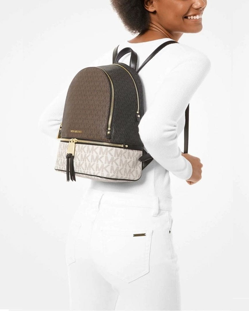 Balo Michael Kors Rhea Medium Color-block Logo Backpack in Musk Multi 6