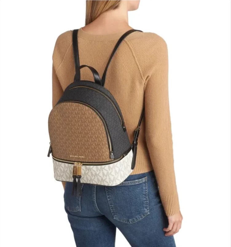 Balo Michael Kors Rhea Medium Color-block Logo Backpack in Musk Multi 10