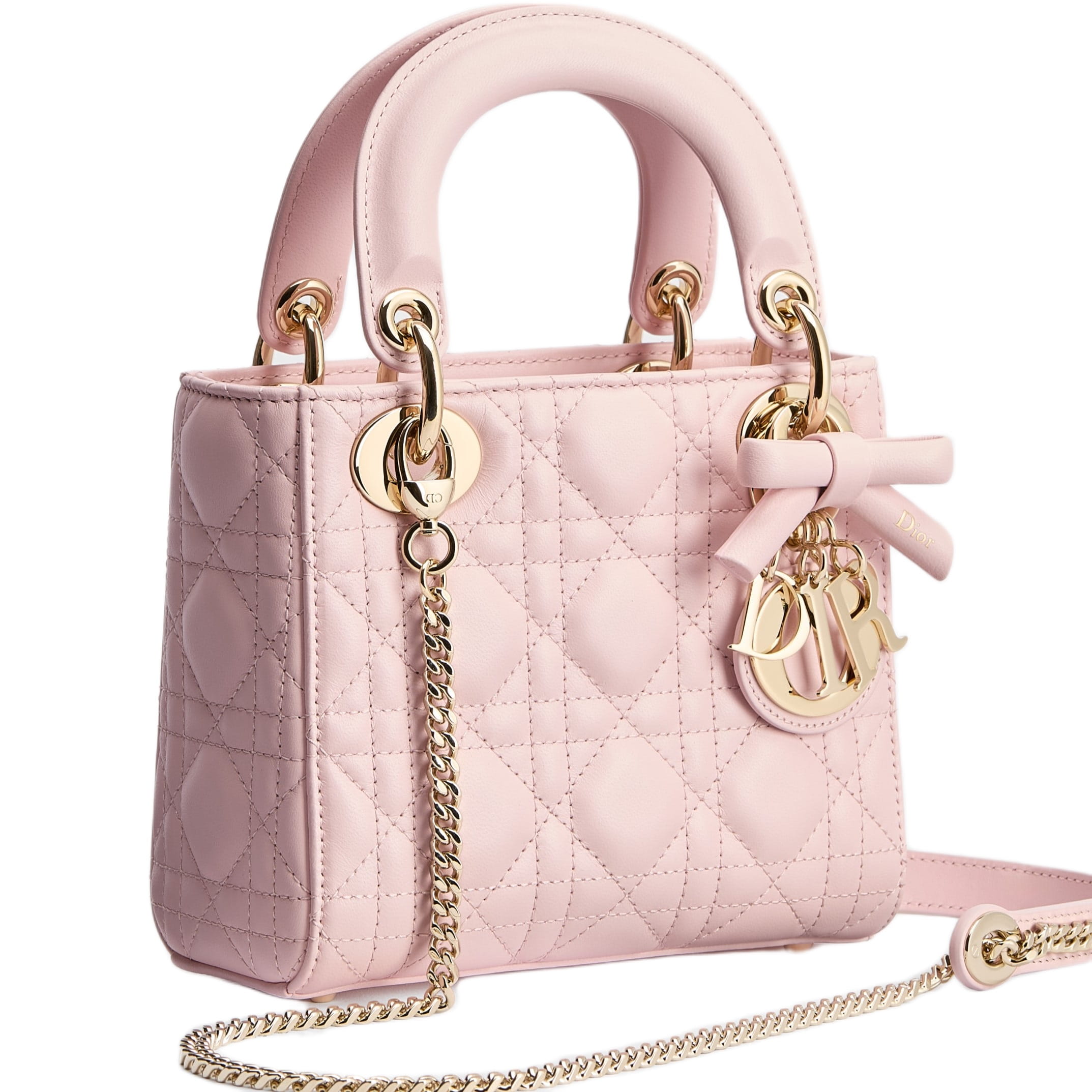 Túi Mini Lady Dior Bag with Chain Rose Soupir Cannage Lambskin 3